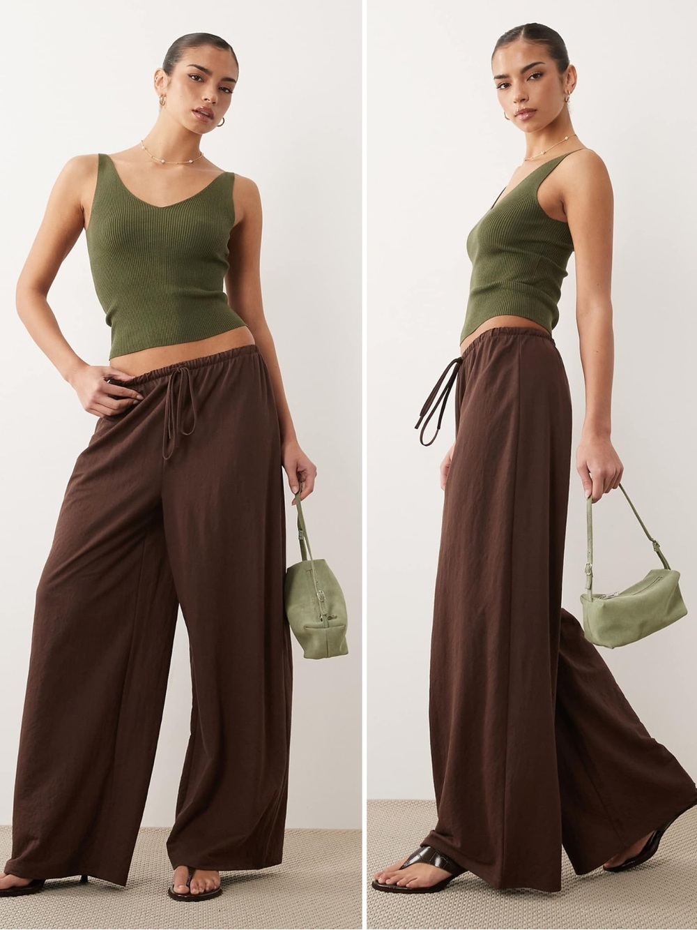 Forever 21 Dark Brown Pull On Wide Leg Linen Pants Women’s Size Large NWT